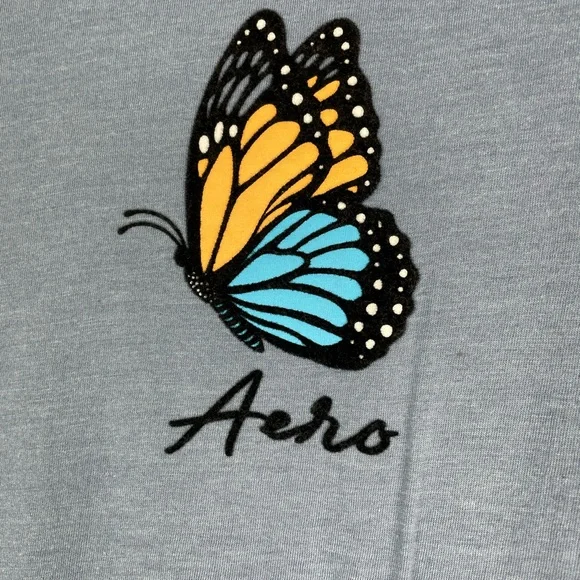 Aeropostale Blue Butterfly Graphic Classic Crew Juniors Size Large - Picture 2 of 5